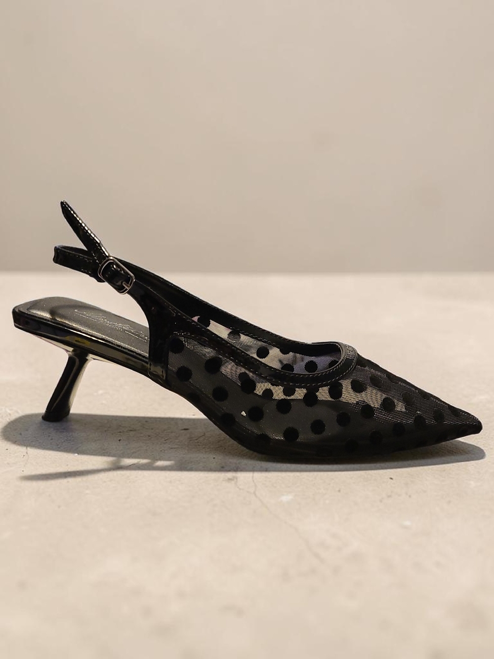 Black Polka Dot Slingback Kitten Heel Pumps